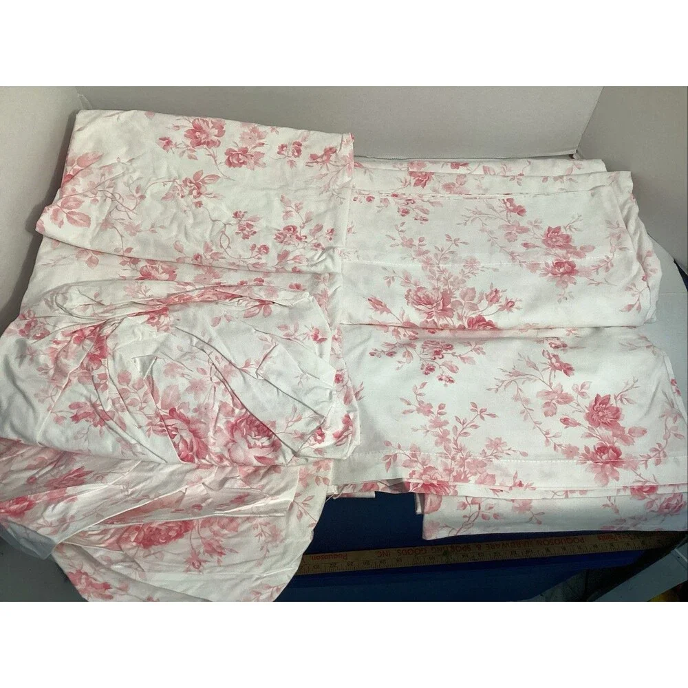 Lauren ralph lauren cottage hill white/pink toile 4 piece king sheet set floral